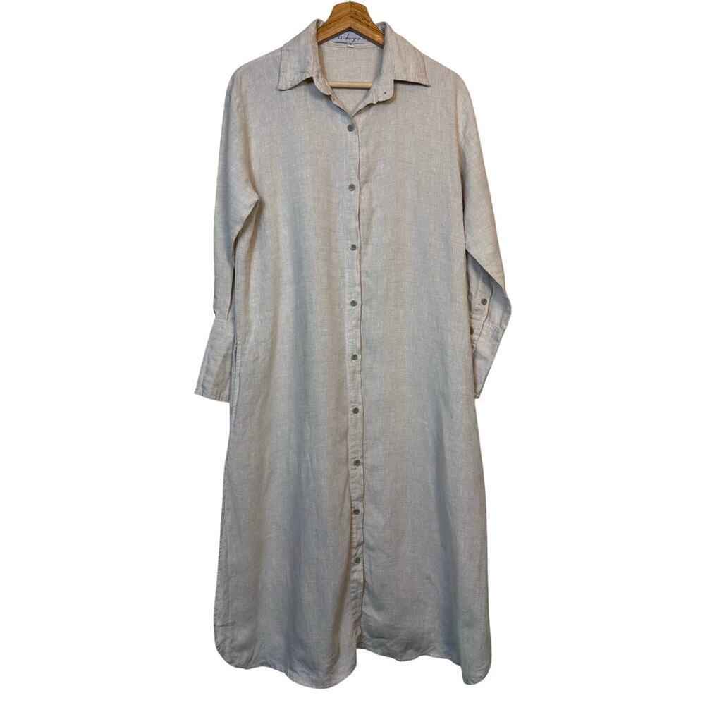 LJC Designs Linen Shirt Tunic Midi Dress Small Minimal Coastal Beach Lagenlook